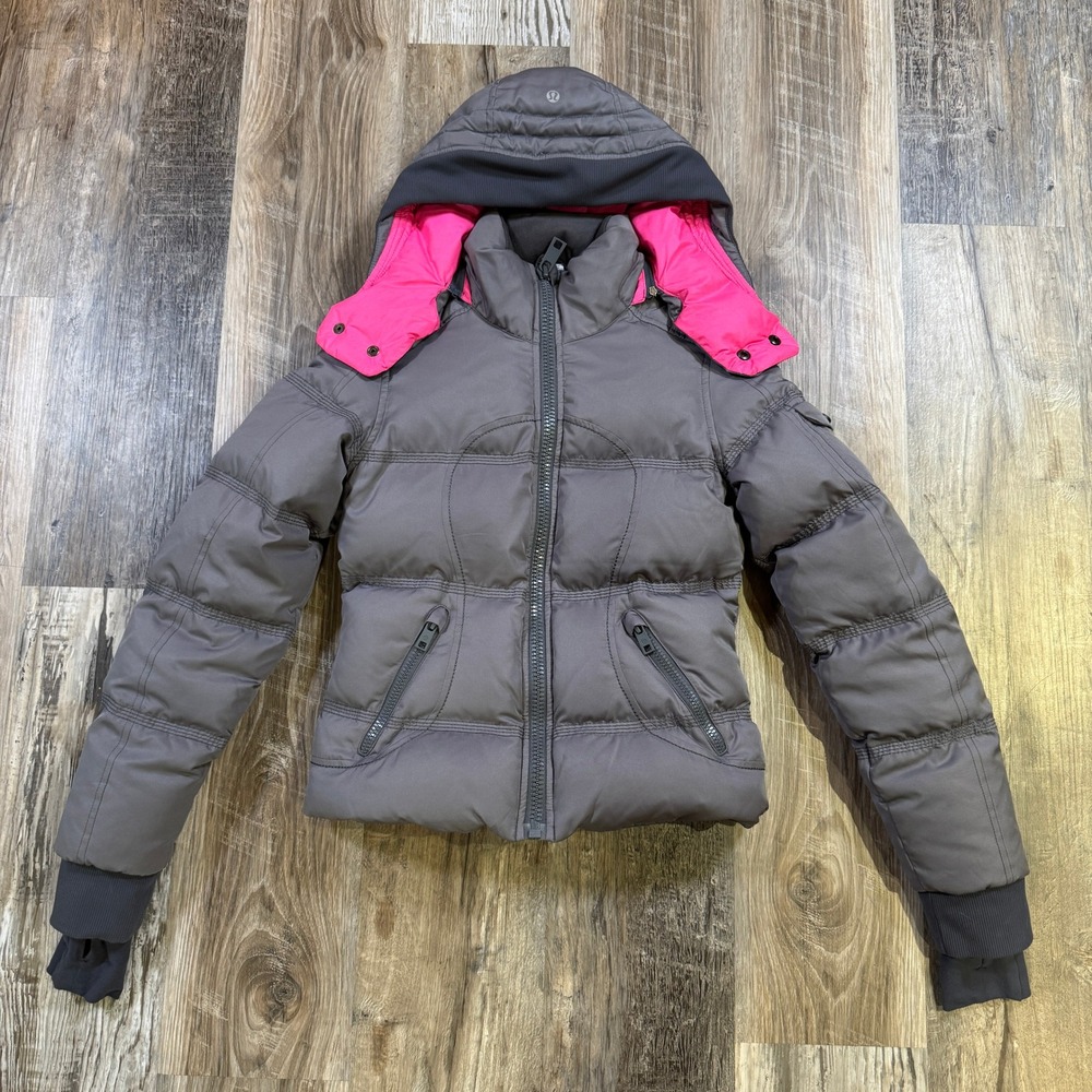 Lululemon Jacket Womens 4 Gray Peace of Mind Goose Down Puffer Removable Hood
